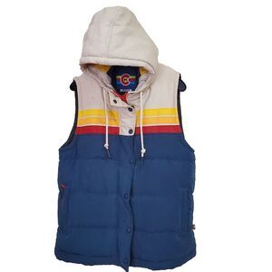 Yo Colorado Mens Medium Epic Fader Vest Puffer Zip Hooded Colorful Tiny Flaw